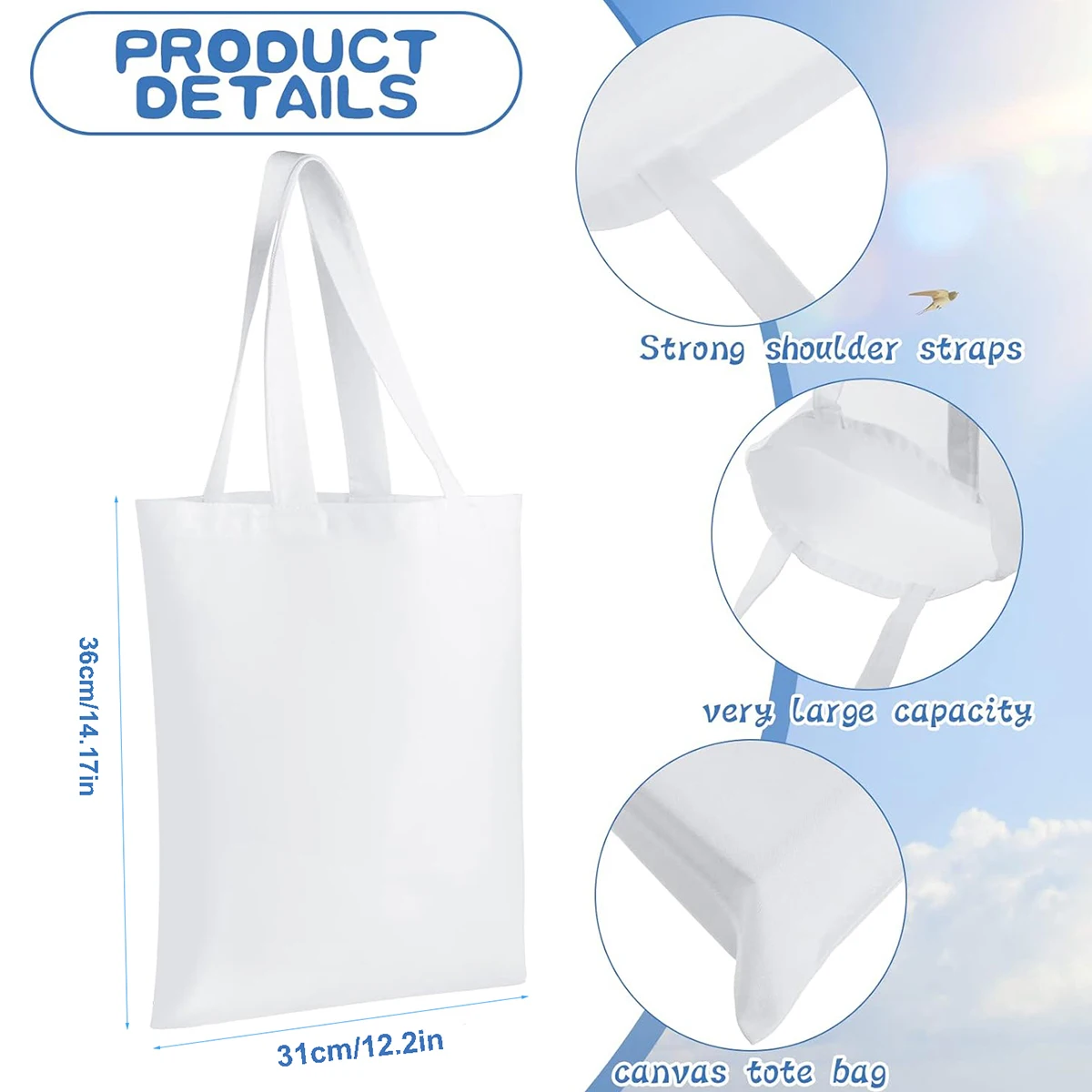 6pcs White Canvas Tote Bags, S - Tote Bag Sublimation recensione e prezzo