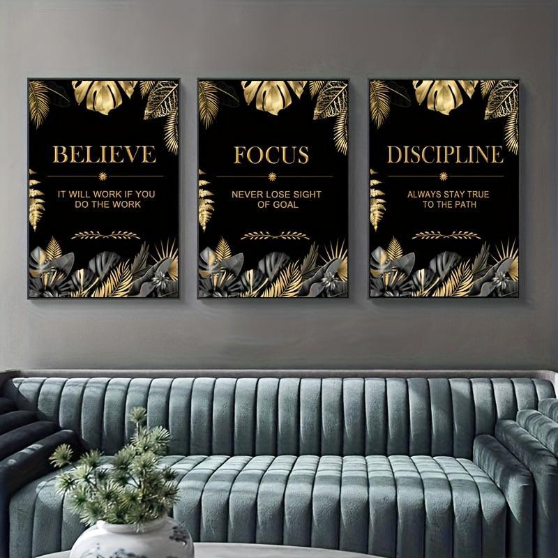 3pcs gold, leaves, text - Mode - Canvas Wrap Ready recensione e prezzo